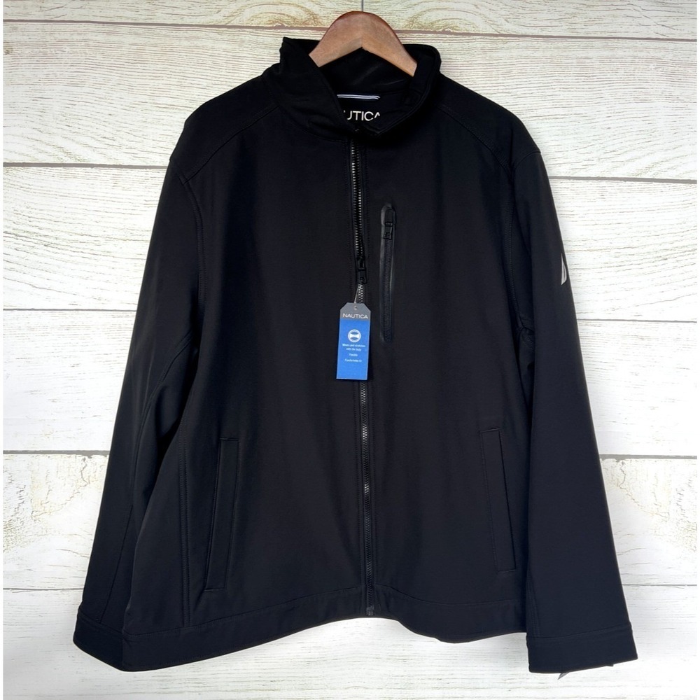 Nautica Stretch Jacket Mens Size 2XL Black Fleece Lined Active Jacket New